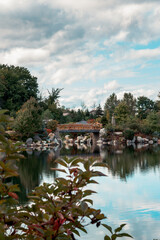 Beautiful landscape of the bridge at the japanese garden