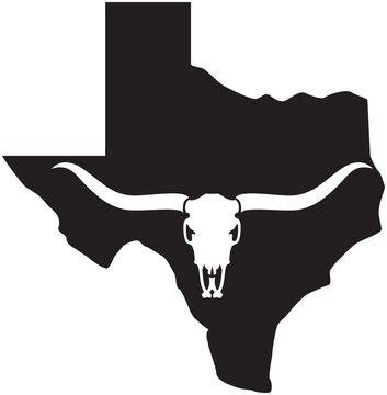 Texas map and longhorn bull skull vector  illustration