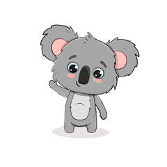 Cute cartoon koala bear isolated on white background
