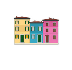 Naklejka premium DRAWING OF HISTORICAL BUILDINGS OF VENICE, ANCIENT ITALIAN ARCHITECTURE IN GOTHIC AND NEOCLASSIC STYLE