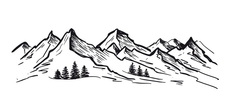 Mountain landscape, hand drawn style, vector illustration	