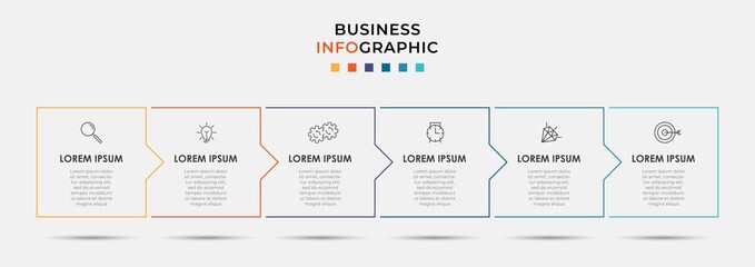 Infographics thin line design business template with 6 options or steps, Can be used for process diagram, presentations, workflow layout, banner, flow chart, info graph