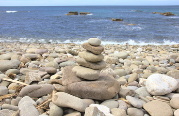 A pile of stones in a beach