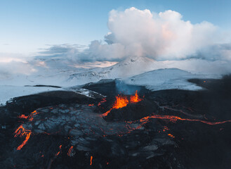 Iceland Volcanic eruption 2021. The volcano Fagradalsfjall is located in the valley Geldingadalir...