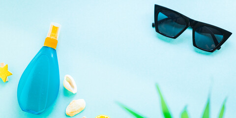 Summer background beach mood tropical leaf travel accessories vacation ocean sea, summer sunscreen...