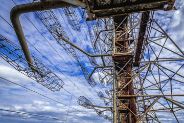 View on the old Soviet Duga radar in abandoned military base in Chernobyl Exclusion Zone, Ukraine