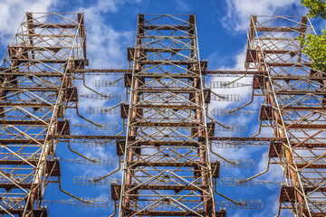 Close up on Duga radar in abandoned military base in Chernobyl Exclusion Zone in Ukraine