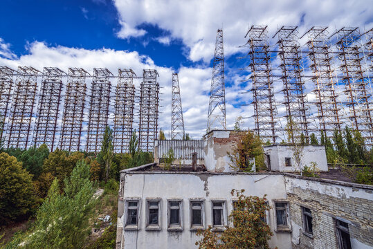 Remains of Duga radar in abandoned military base in Chernobyl Exclusion Zone, Ukraine