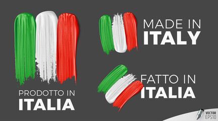 Logos "Prodotto in Italia", "Made in Italy" et "Fatto in Italia" vectoriels sur fond gris foncé