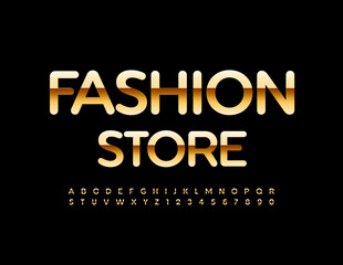 Vector premium Emblem Fashion Store with Elegant Golden Font. Luxury Alphabet Letters and Numbers