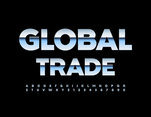 Fototapeta na wymiar Vector stylish Emblem Global Trade. Modern Silver Font. Creative Alphabet Letters and Numbers set