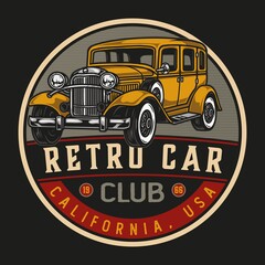 Retro cars club colorful round logotype