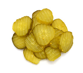 Fresh sliced green pickles isolated over white 