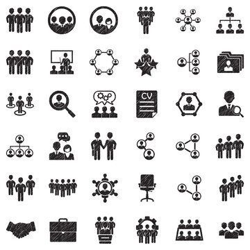 Teamwork Icons. Black Scribble Design. Vector Illustration.