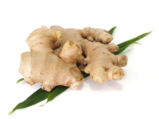 Close up of ginger on a white background.