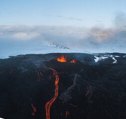 Iceland Volcanic eruption 2021. The volcano Fagradalsfjall is located in the valley Geldingadalir...