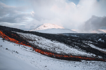 Iceland Volcanic eruption 2021. The volcano Fagradalsfjall is located in the valley Geldingadalir...