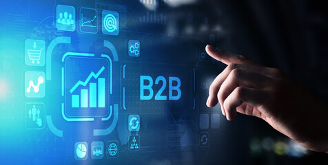 B2B Business to Business marketing strategy concept on virtual screen