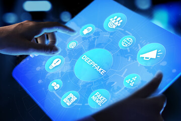 Deep Fake news artificial intelligence in media technology concept on virtual screen