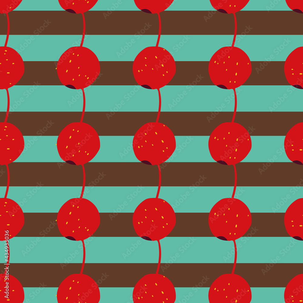 Poster red berries on striped background vector seamless repeat pattern print