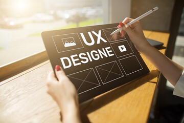 UX Design. User experience designer, Web and application development. Internet and technology concept