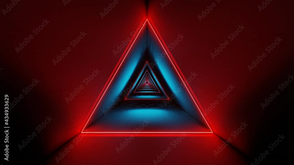 Poster abstract futuristic triangle space tunnel glowing neon lights 3d rendering