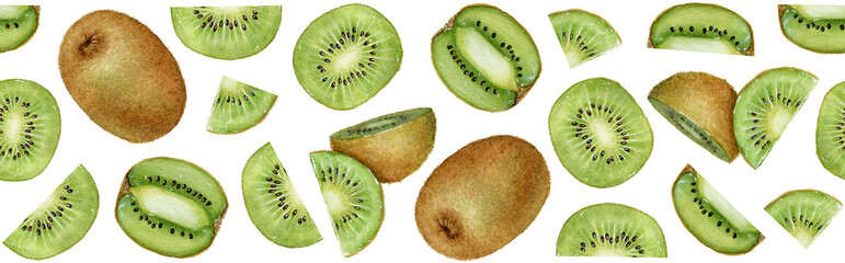 Fototapeta premium Seamless horizontal pattern with watercolor kiwi fruits