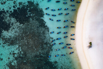 Aerial view or top view of beautiful curve beach with the emerald sea at Koh Lipe island in Satun, Thailand. - Image