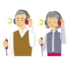 聴力検査をするおじいさんおばあさん