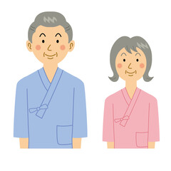 入院着を着るおじいさんおばあさん