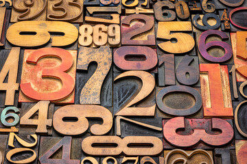 numbers background - vintage grunge letterpress wood type printing blocks from a variety of font...