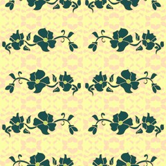 Quirky Neon Yellow Lace Effect Repeat Pattern With Navy Flowers