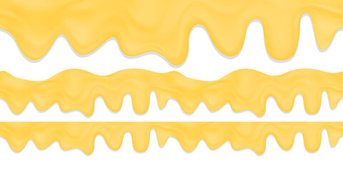 Realistic stock vector seamless horizontal border of melted cheese or cheese fondue.Decoration element for melted cheese or butter.