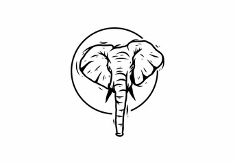 Black line art drawing of elephant head