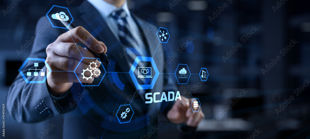 Poster scada supervisory control and data acquisition software system manufacturing technology concept