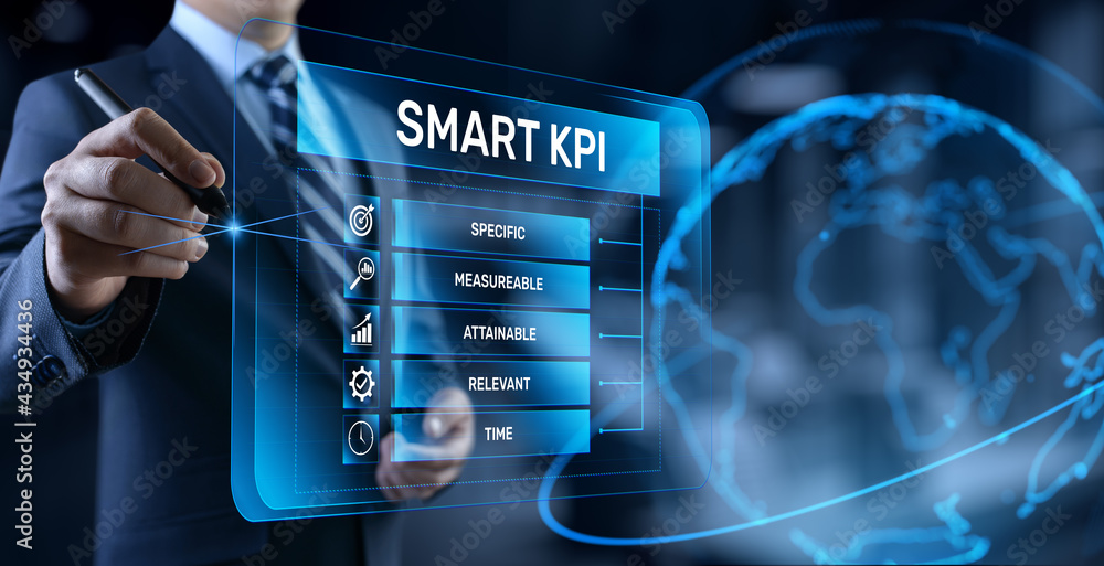 Poster smart kpi key performance indicator business technology concept on screen