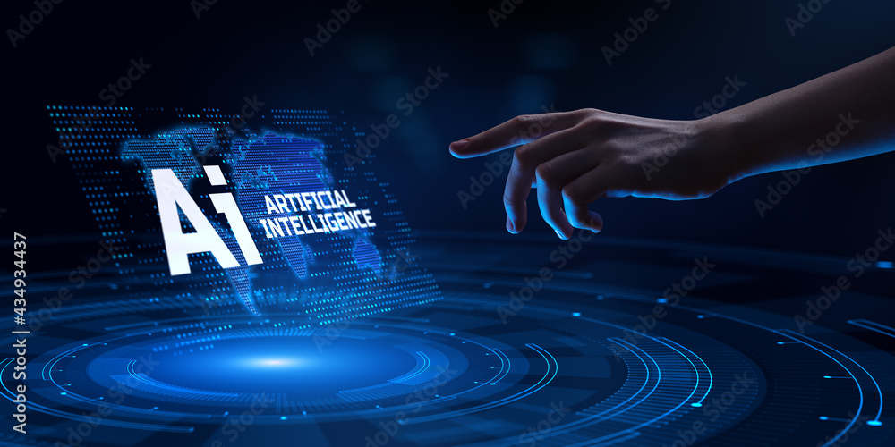 Poster ai artificial intelligence machine deep learning neural network cyber brain modern technology concep