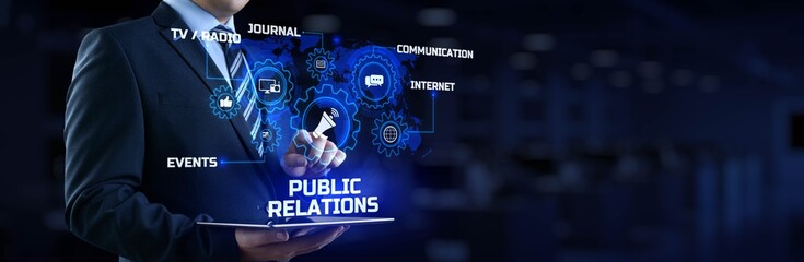 PR Public relations concept. Communication advertising marketing strategy