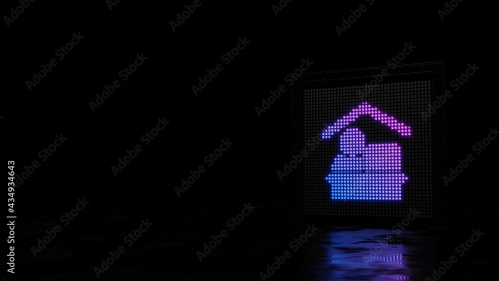 Poster 3d rendering of light shaped as symbol of working at home on black background