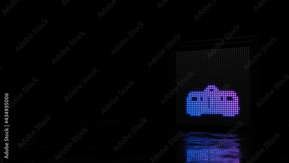 Poster 3d rendering of light shaped as symbol of tram way on black background