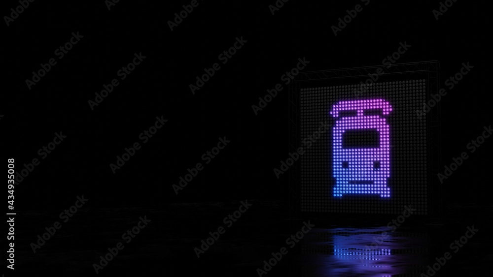 Poster 3d rendering of light shaped as symbol of tram front view on black background