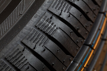 Closeup of black tire, background, pattern, texture,