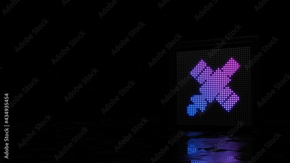 Poster 3d rendering of light shaped as symbol of space satellite on black background