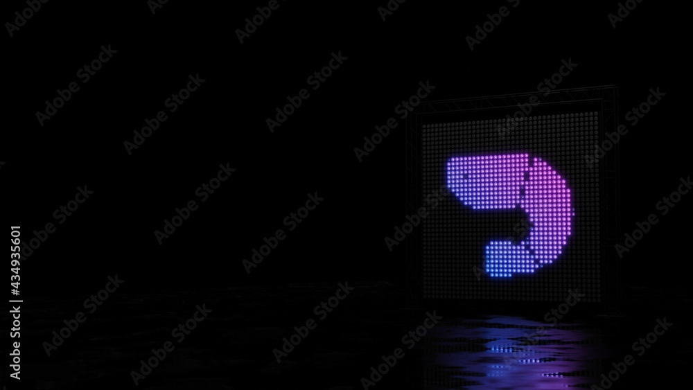 Poster 3d rendering of light shaped as symbol of shrimp on black background
