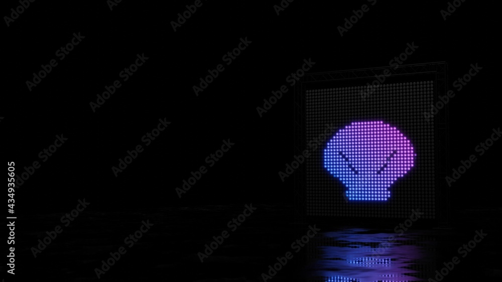 Poster 3d rendering of light shaped as symbol of shell on black background