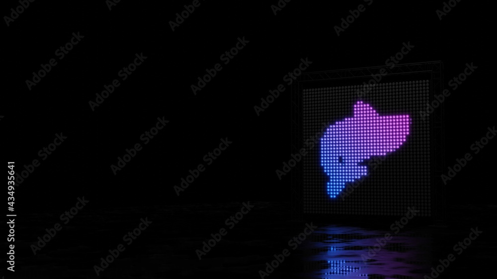 Poster 3d rendering of light shaped as symbol of shark on black background