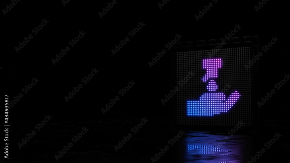 Poster 3d rendering of light shaped as symbol of sanitizer with hand on black background