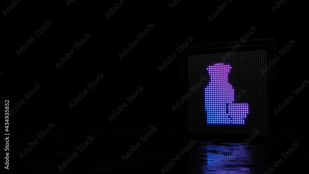 Poster 3d rendering of light shaped as symbol of sake on black background