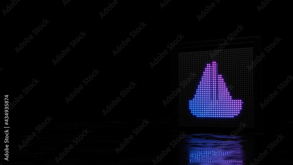 Poster 3d rendering of light shaped as symbol of sailboat on black background