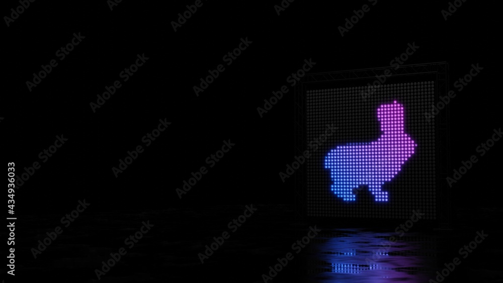 Poster 3d rendering of light shaped as symbol of rabbit on black background